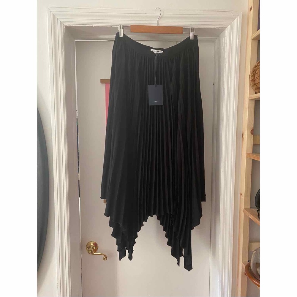 Stelen Asymmetrical Black Midi Pleated Skirt